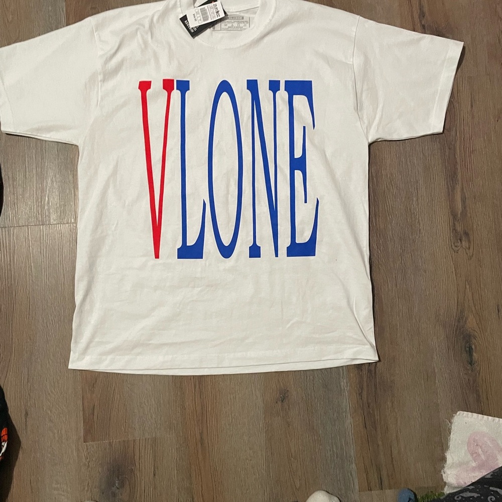 VLONE White Tee with Red and Blue Logo